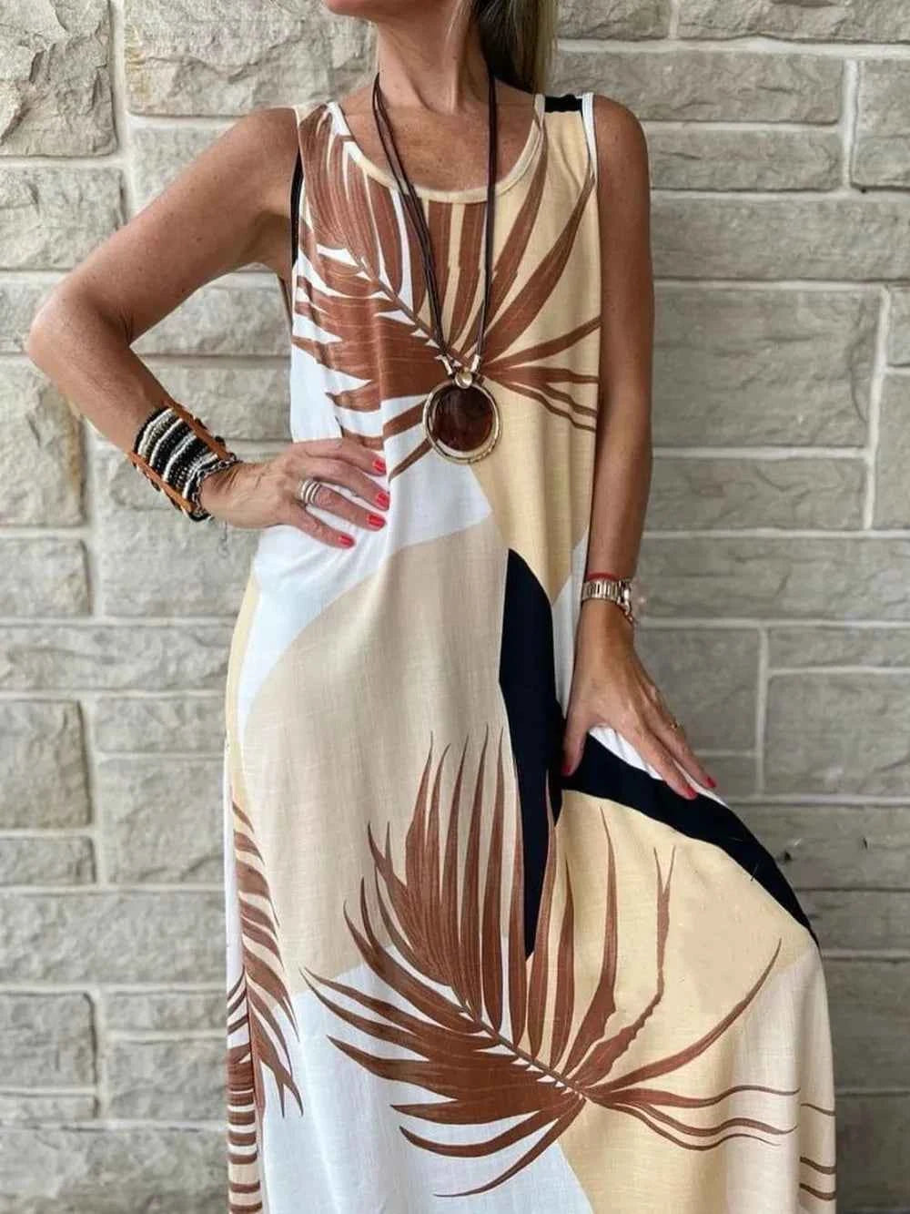 Printed Round Neck Mini Tank Dress Pastel Yellow a2b0adb3-20e7-4895-8ffa-cddd7850e339-Max