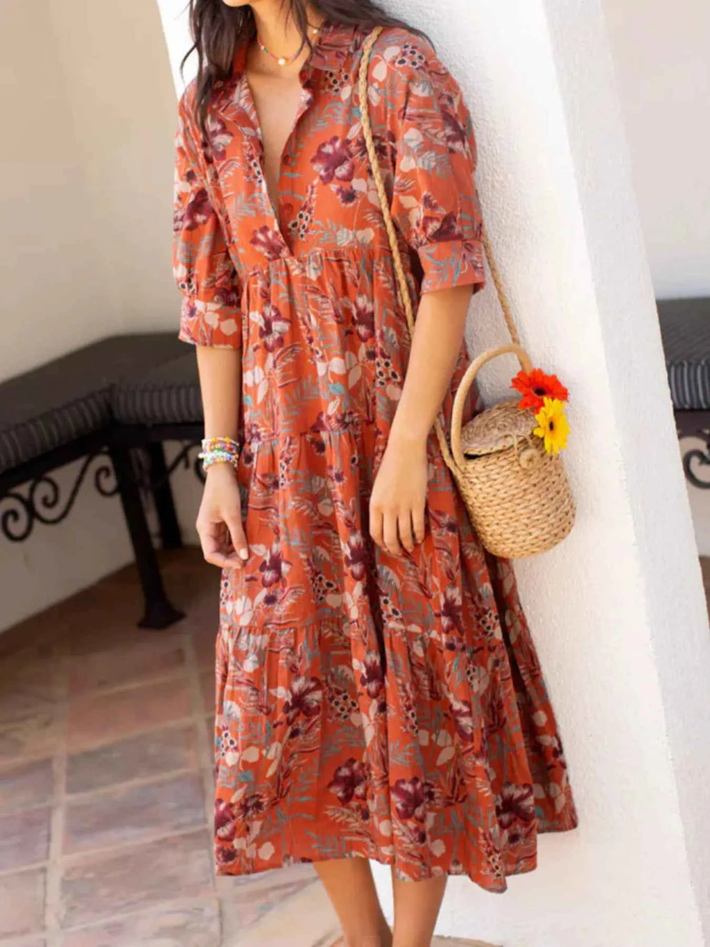 Full Size Printed Half Sleeve Midi Dress Plus Size Orange a2b202a6c47c4403a9c56478455d864c-Max-Origin