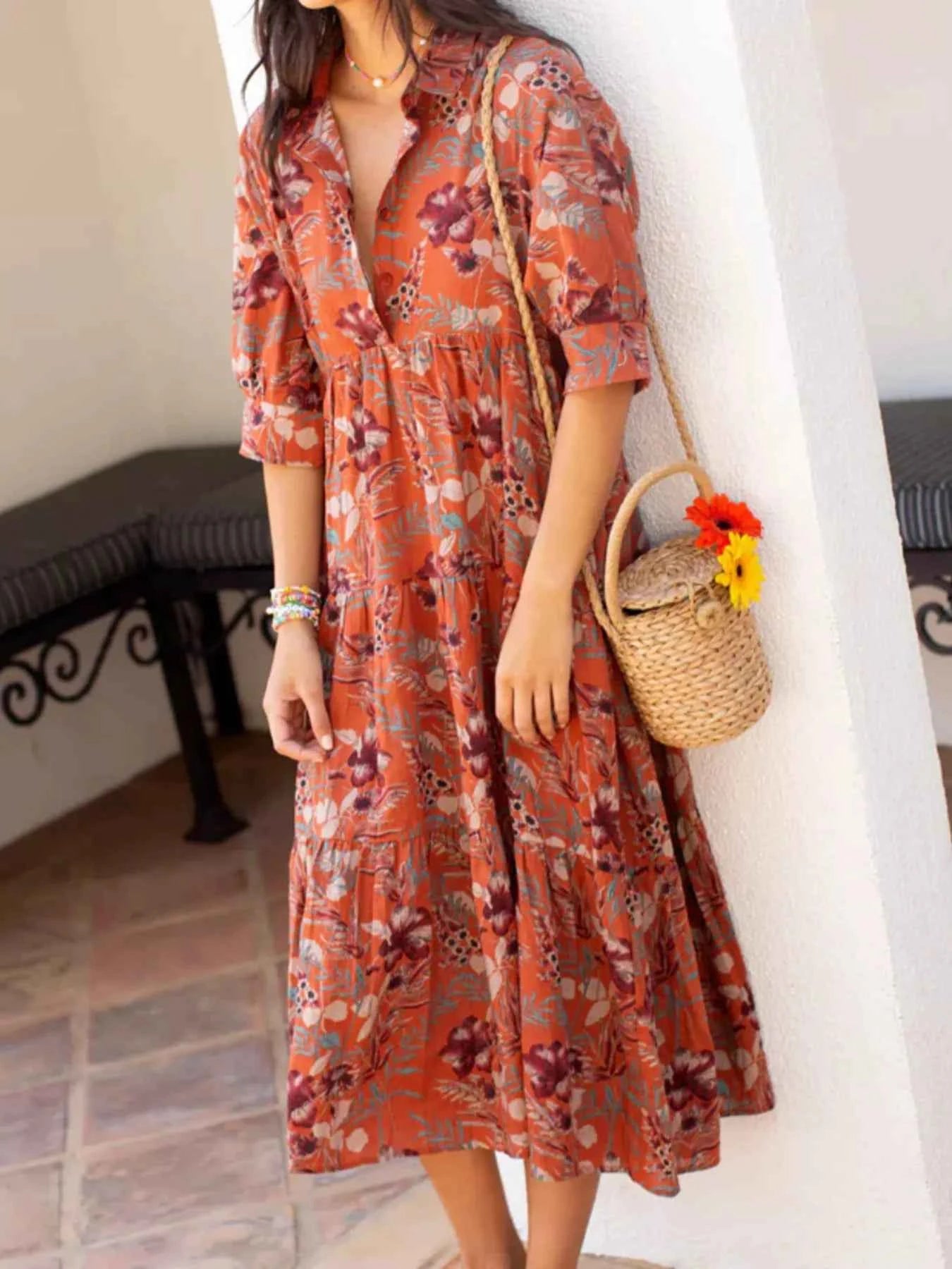 Full Size Printed Half Sleeve Midi Dress Plus Size Orange a2b202a6c47c4403a9c56478455d864c-Max-Origin