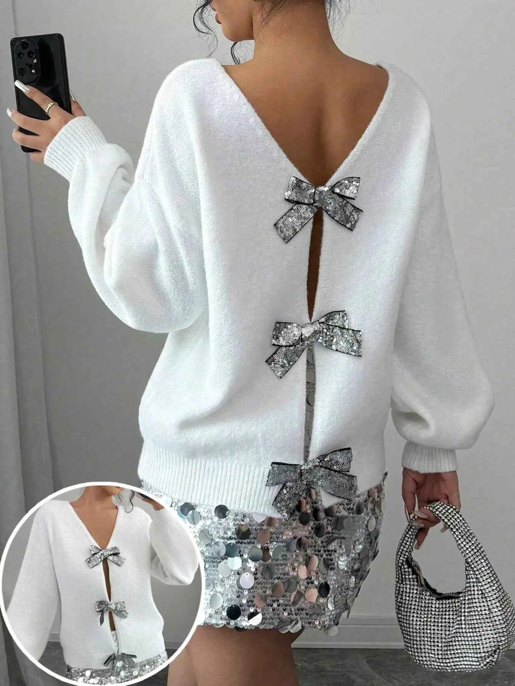 Bow-Decor Dropped Shoulder Knit Cardigan a2b2941e-101f-490e-96f4-af78e3578082-Max-Origin