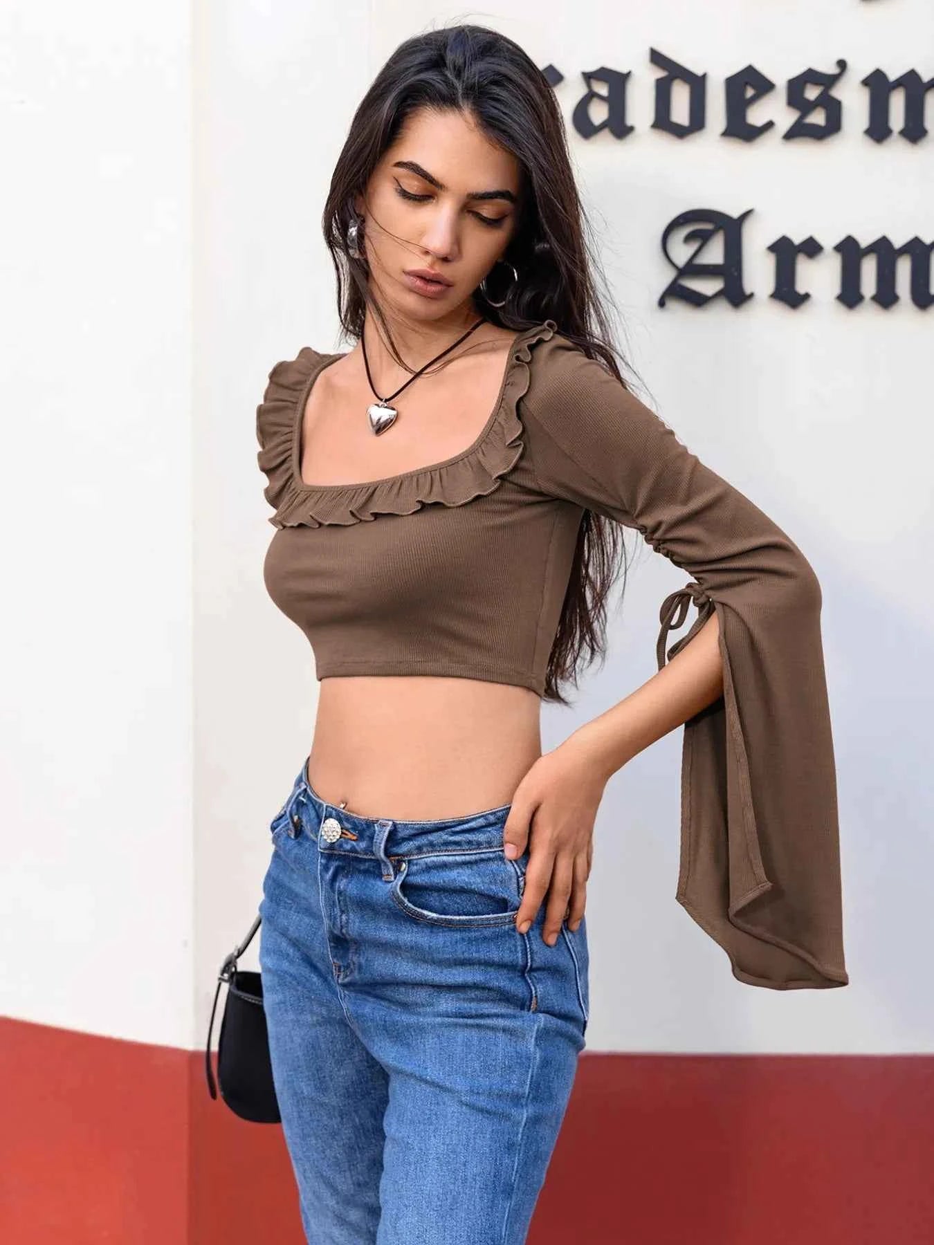 Ruffled Square Neck Long Sleeve Top a2b300b7-de2d-4036-9cdf-7872099b6885-Max-Origin