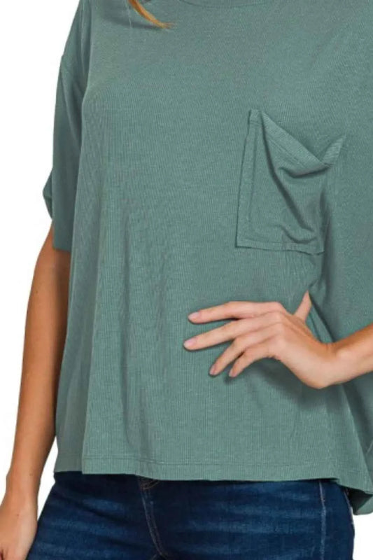 Oversized Ribbed Round Neck Short Sleeve Tee a2b3f27c-2d58-40b7-96ca-ac38ef568b6d-Max-Origin