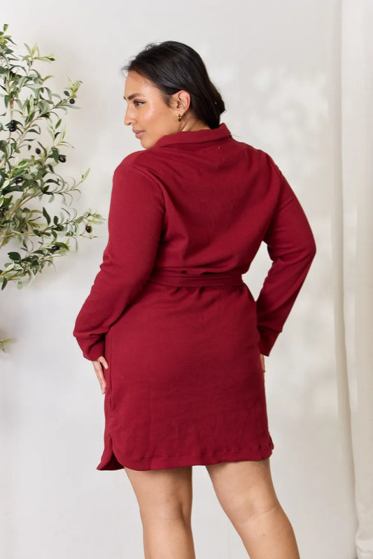 Culture Code Full Size Tie Front Half Zip Long Sleeve Shirt Dress a2b5ac9c0ffe483e8f63b403bf2ade2d-Max