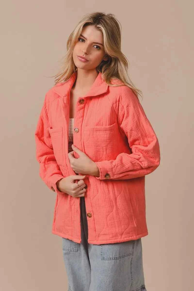 Quilted Wrinkle Gauze Long Sleeve Shacket a2b6f41036444298a772de4f306b25cc-Max-Origin