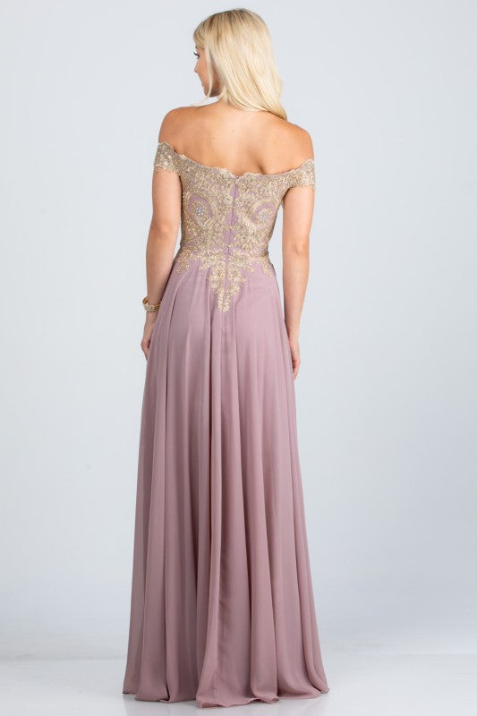 Off Shoulder Evening Gown – Gold Lace Appliqué Chiffon Dress for Women a2c2f324-820b-4cc8-9a00-012d2739da34