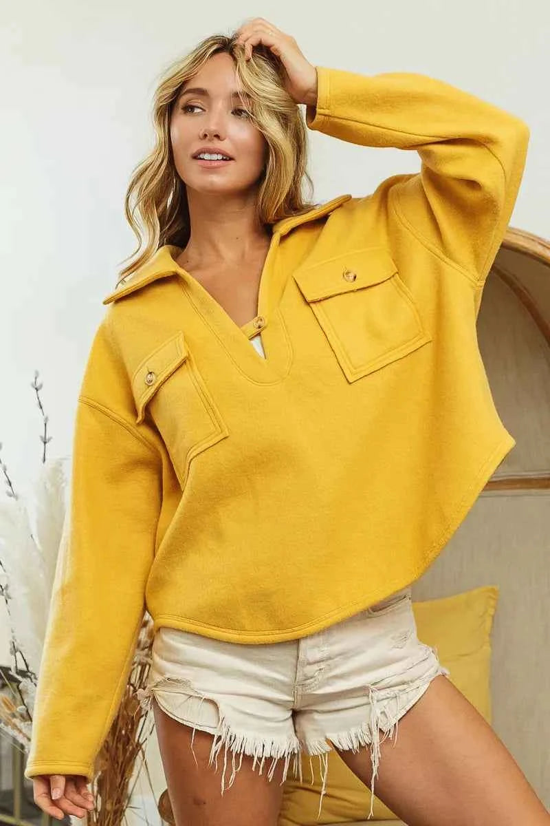 BiBi Flap Pockets Fleece Collared Sweatshirt a2c8785a75494f90925cd5af93ce77c5-Max-Origin