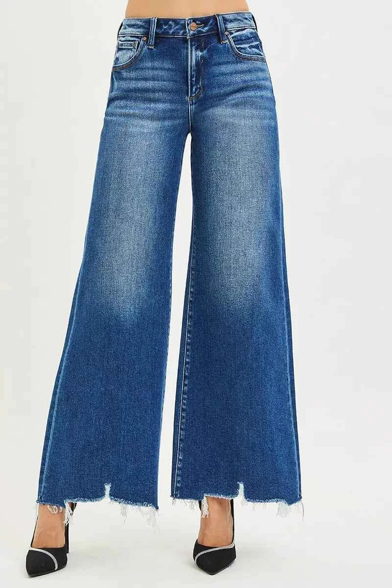 RISEN High Rise Wide Leg Jeans with Distressed Hem a2cb0e45eb054c99a8d4dc433407e6b9-Max-Origin