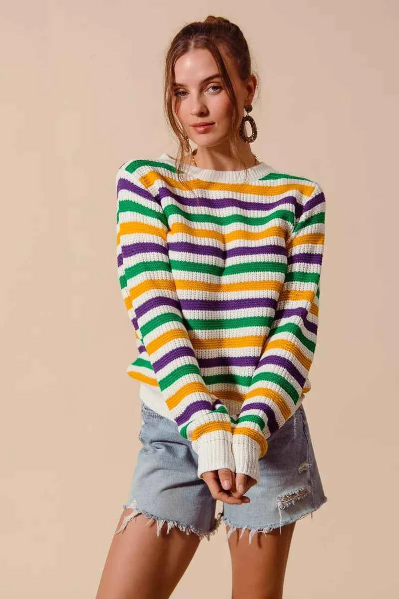 SO ME Mardi Gras Color Stripe Knit Sweater Top a2ce10613b8f4999acdf28b3c9f454a2-Max-Origin