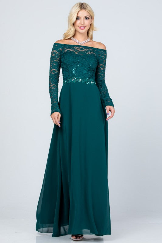 Women’s Long Sleeve Lace Evening Gown – A-Line Chiffon Maxi Dress Hunter a2d82c62-3018-4fe8-9c76-388218d8a4b6
