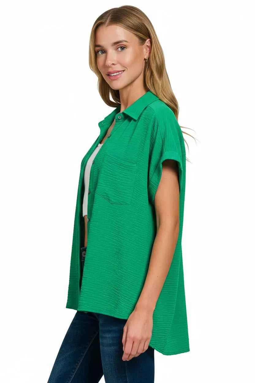 Zenana Woven Airflow Button Down Shirt a2dbef1c-49f8-4351-aaa0-4c6bce93def9-Max-Origin