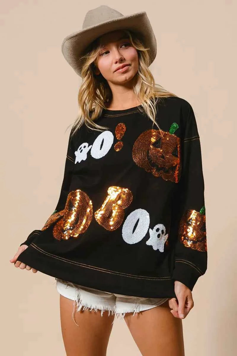 BiBi Halloween Theme Sequin Embroideries Sweatshirt a2e34153a3b24dbb8bec89389c7d2e71-Max-Origin