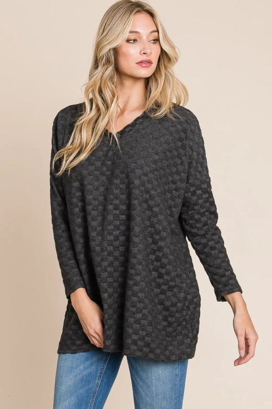 Checkered Long Sleeve V-Neck T-Shirt - Made in USA a2e38b5f-d569-4120-ac1b-59c94324138c-Max