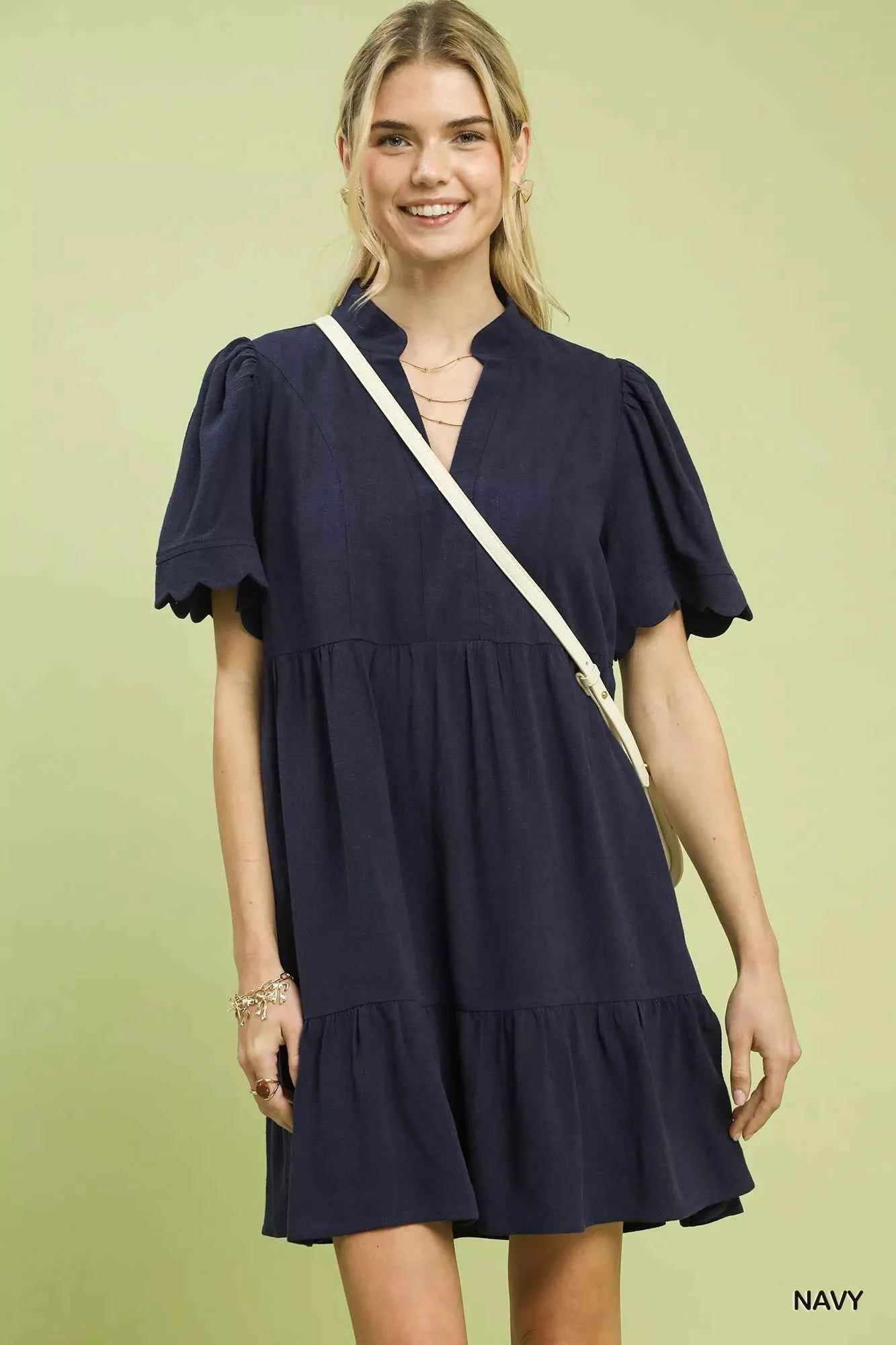 Umgee Linen Tiered Babydoll Dress with Scalloped Sleeves NAVY a2e6b5f2-1211-46cb-a6a1-f9216a3c84f6-Max-Origin