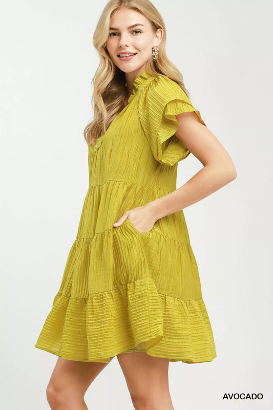 Tiered Ruffle Sleeve Textured Mini Dress a2e72b33-f417-47cf-aae7-c0e4951c1daa-Max-Origin