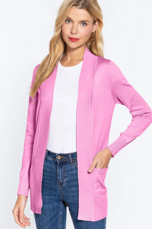 ACTIVE BASIC Ribbed Trim Open Front Cardigan a2eff262-7ba6-4cf0-9169-6c7167c51c68-Max