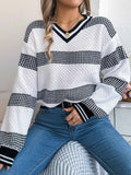 Contrast Striped V-Neck Sweater White a2f4b6d588c2424592a6e872423b6f3a-Max-Origin
