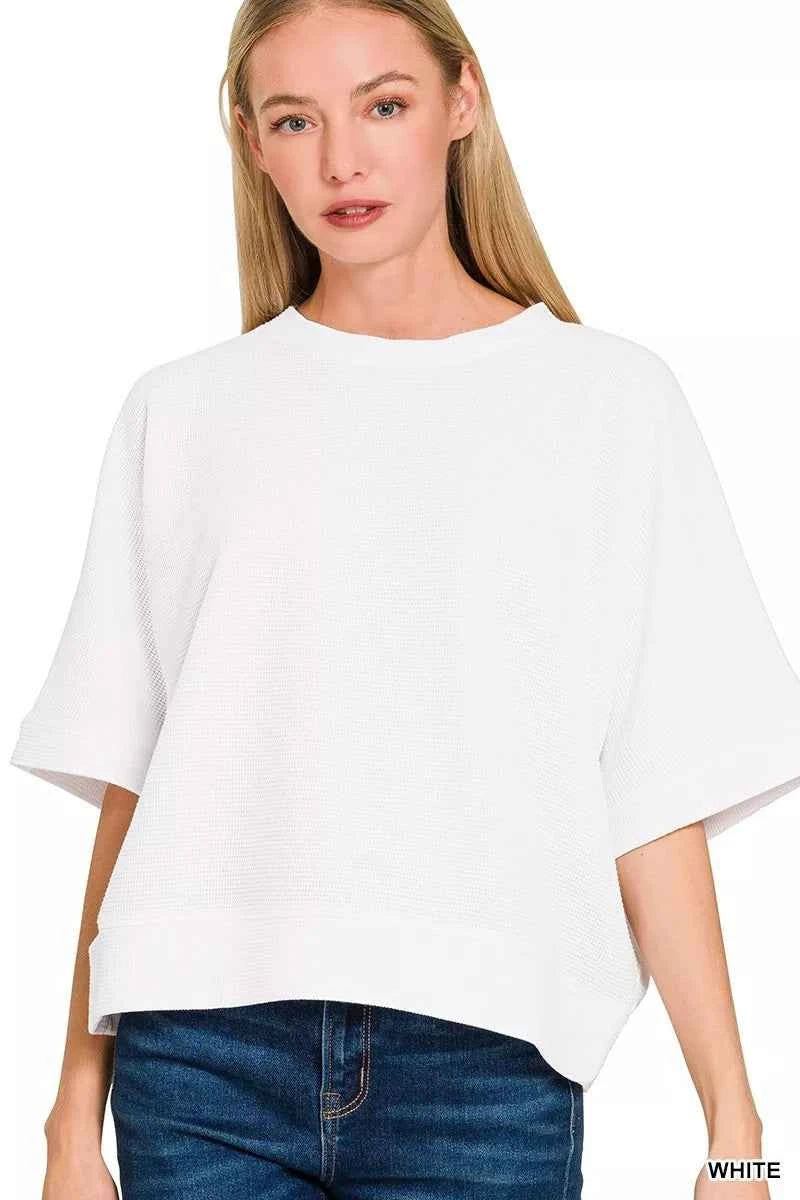 Zenana Double Knit Banded Bottom Short Sleeve Top a2ffd665575346fb8c8ab9919c0453f6-Max-Origin
