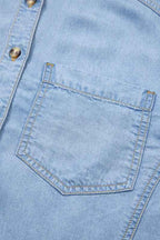 Denim Chambray Ruffle 3/4 Sleeve Buttoned Shirt a307b621-07d9-4f19-a376-b50cdf3a17ae