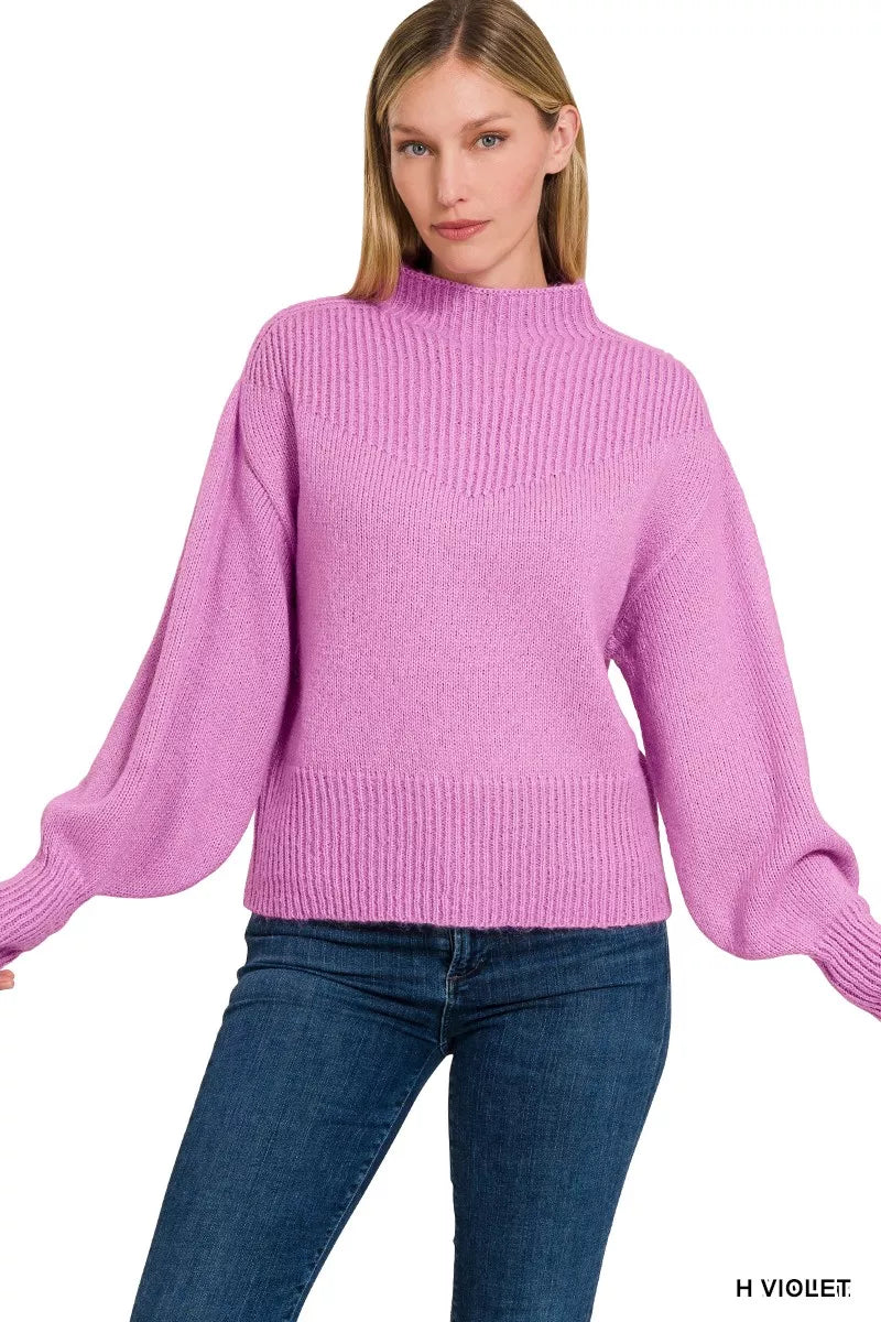 Zenana Balloon Sleeve Mock Neck Sweater H MAUVE a31814c1ba3045c38de817dc4d5c519e-Max-Origin