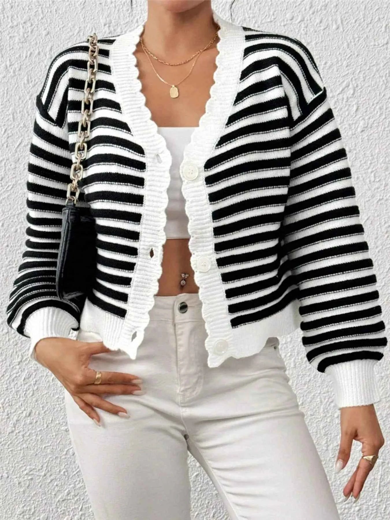 Rainbow Striped Cropped Cardigan with Balloon Sleeves