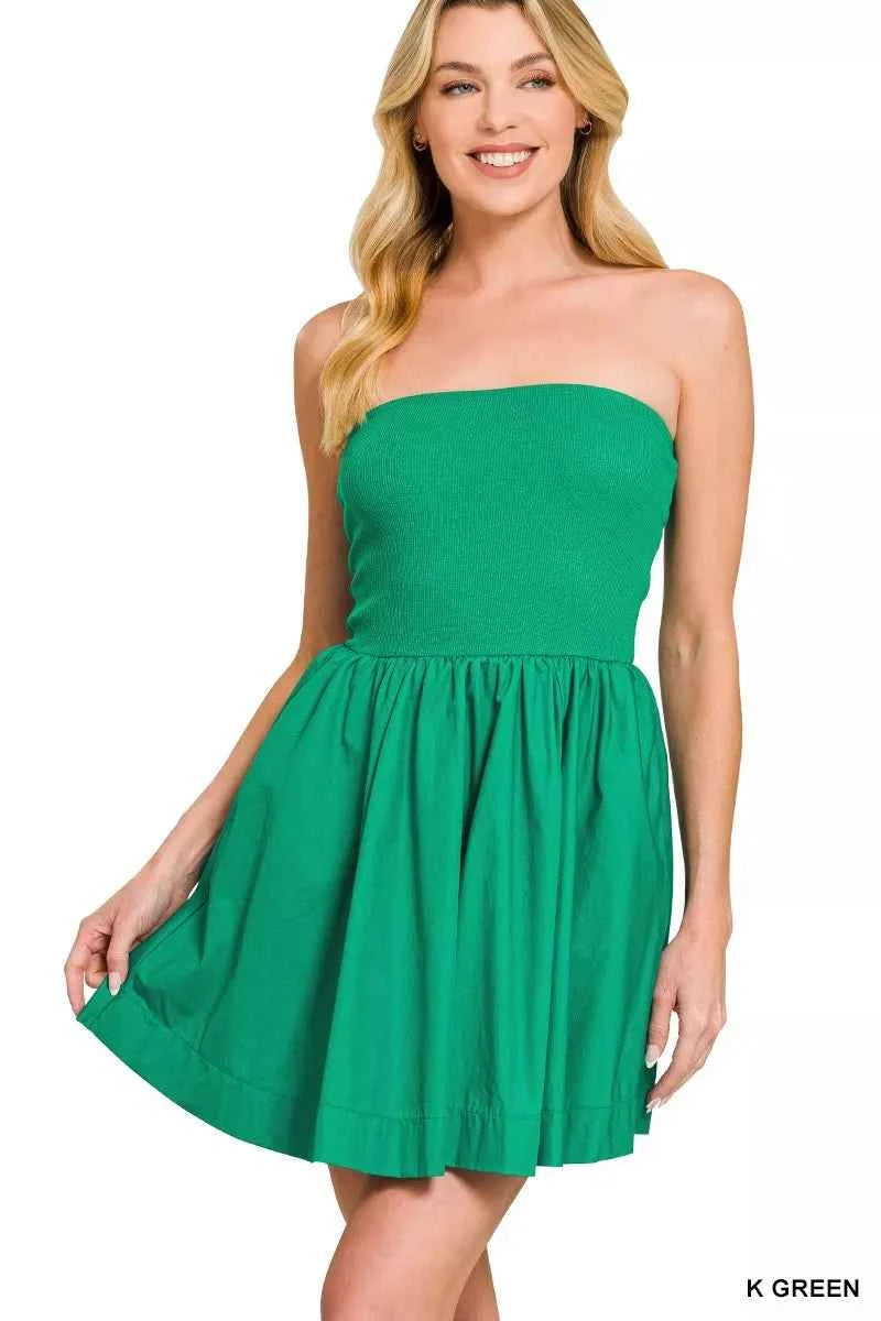 Zenana Combined Knit Tube Top Flare Mini Dress K GREEN a31fb315e49945568a3c2b10b5ec193c-Max-Origin