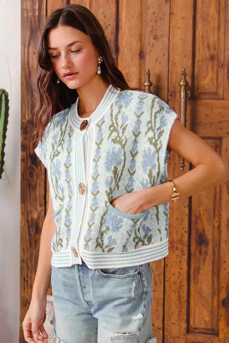 SO ME Button Front Floral and Stripe Knitted Sweater Vest LT BLUE COMBO a320eeba5de24e558fb24c53dd741985-Max-Origin