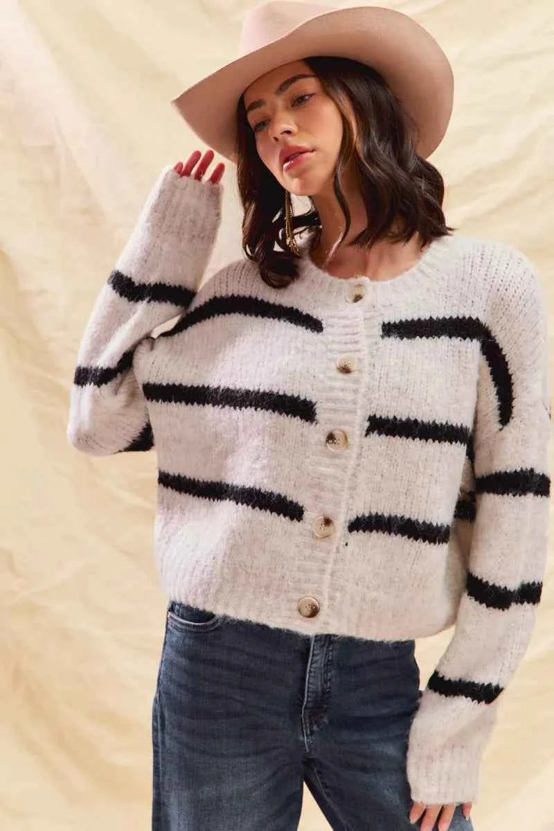 SO ME Stripe Soft Touch Button Cozy Sweater Cardigan a327f5c38d064c47bfdbcd592cb24085-Max-Origin