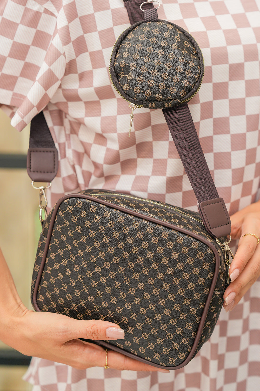 Coffee Geometric Pattern Shoulder Bag With Coin Purse Coffee ONE SIZE a32c0ab3e0616d5c