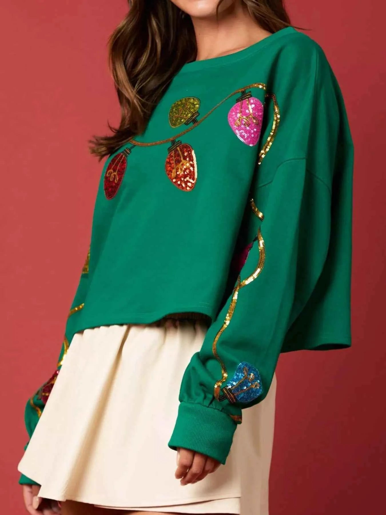 Christmas Holiday Lights Sequin Embellished Sweatshirt a330dfbd-b131-4583-8eff-dfff1dccb0da-Max-Origin