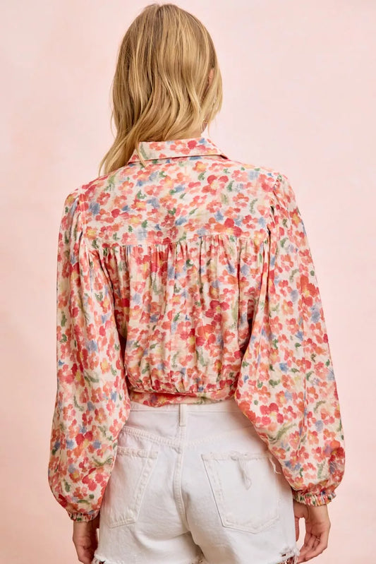 Floral Print Tie Hem Detail Crop Shirt a332fb8e-51c1-4fcf-ab2d-f28b03d8b00f-Max-Origin