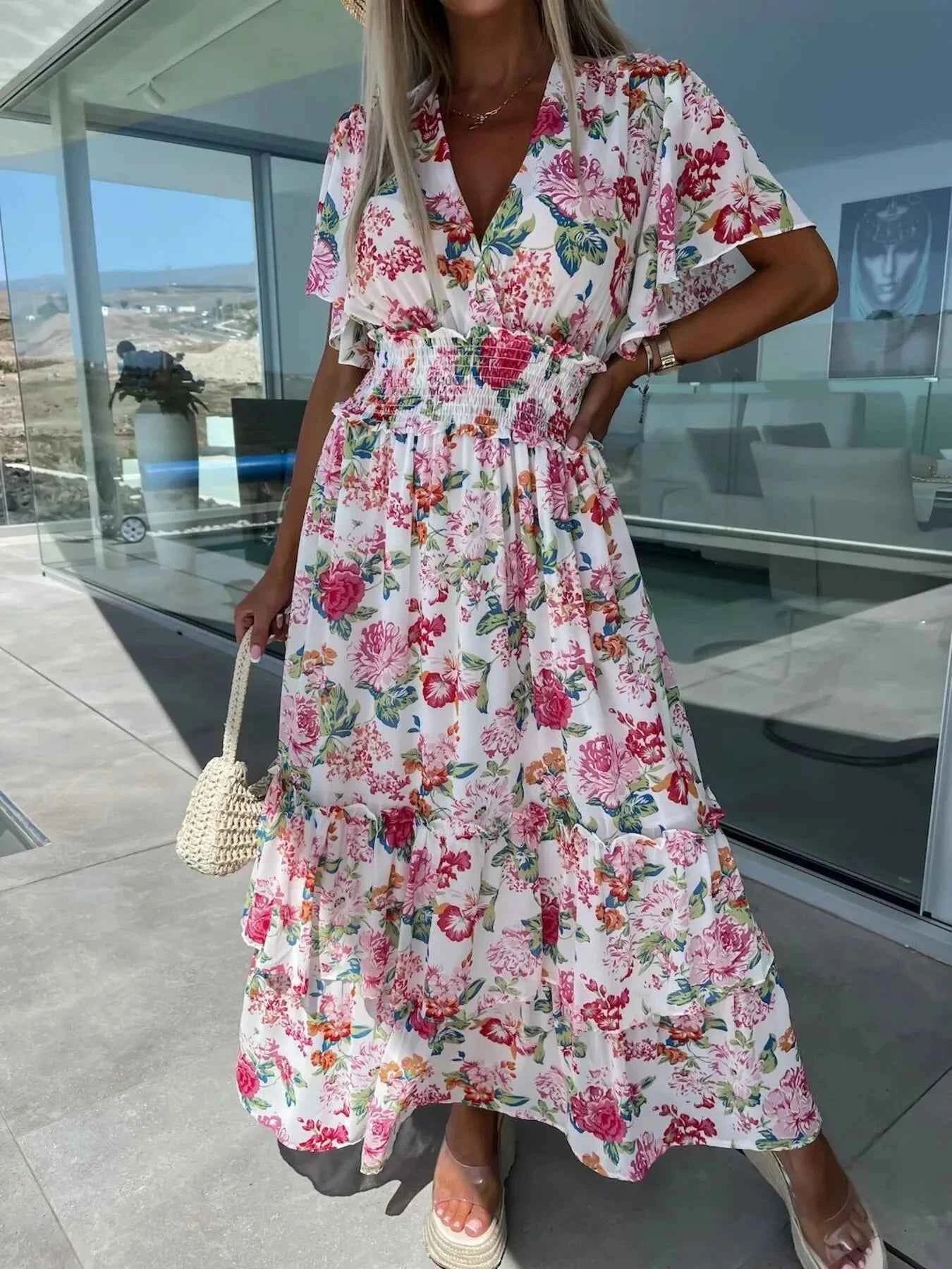 Floral Print Flutter Sleeve Maxi Dress a33ae1798e8048bfac3128d6706de778-Max-Origin
