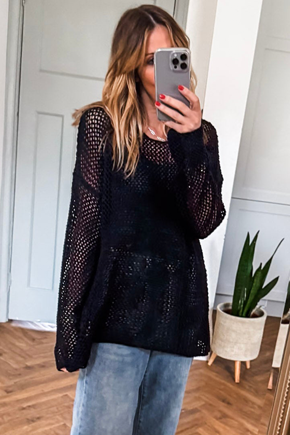 Coral Crochet Hollow-out Knit Sweater a35a4827622a508c