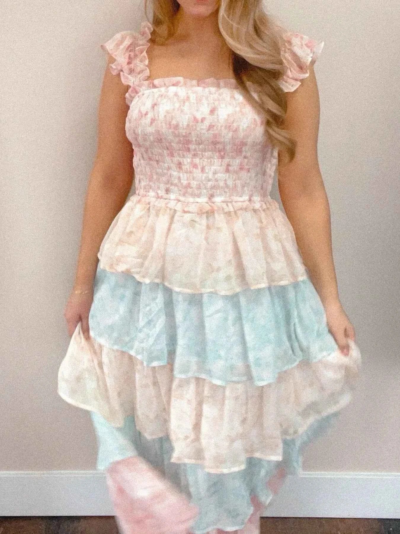 Smocked Ruffle Layered Floral Midi Dress a35f96fb-fc70-4142-a57d-ca0b1eaef68b-Max-Origin