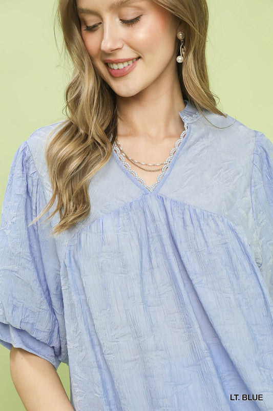 Textured Lace Trim V-Neck Boho Blouse a3662e3c-e024-47fe-8463-1198ecf6c428-Max