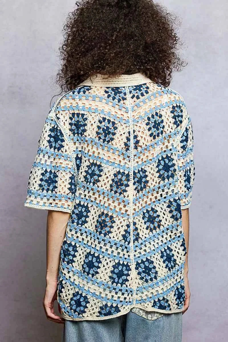 POL Openwork Short Sleeve Crochet Shirt with Border Accents a36ee2fe-47e8-48b9-8c4d-8c3fa0740a46-Max-Origin