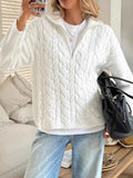 Zip Collar Cable-Knit Sweater White a372b28f4ebb4795a0be582d1d61872d-Max-Origin