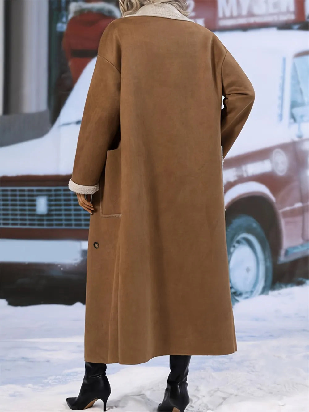 Plus Size Drop Shoulder Sherpa Longline Coat a373b939-67f3-4e88-8252-44fe3e75e020-Max