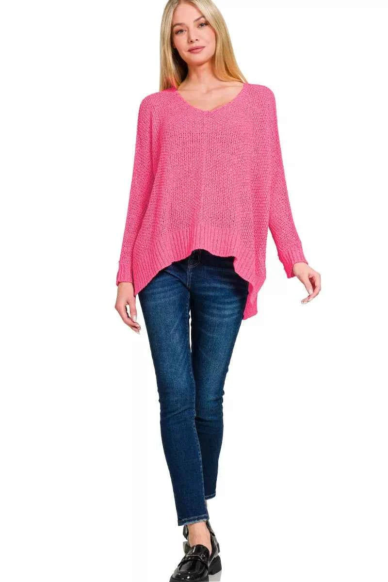 Zenana Dolman Sleeve V-Neck Sweater a37802c9c9ba4ed5a2a081770454b885-Max-Origin
