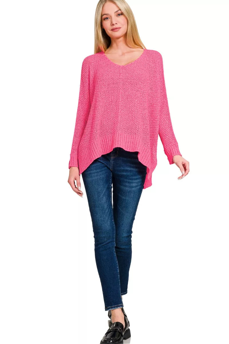 Zenana Dolman Sleeve V-Neck Sweater a37802c9c9ba4ed5a2a081770454b885-Max-Origin