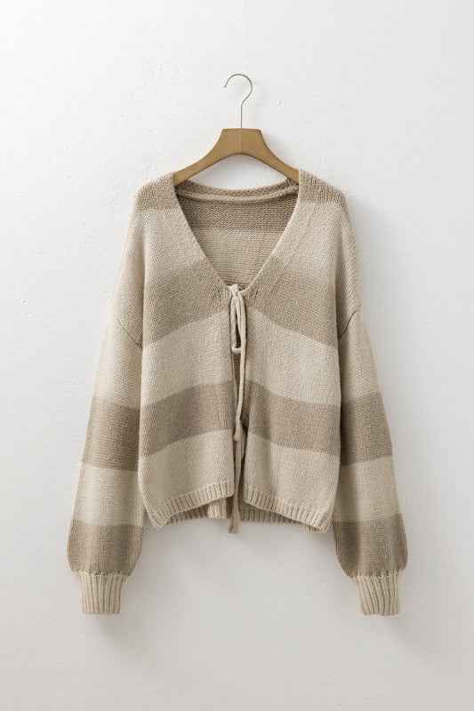 Stripe Colorblock Bow Tie Front Sweater Cardigan a37ed598-3bff-495d-bad7-d39011a40649