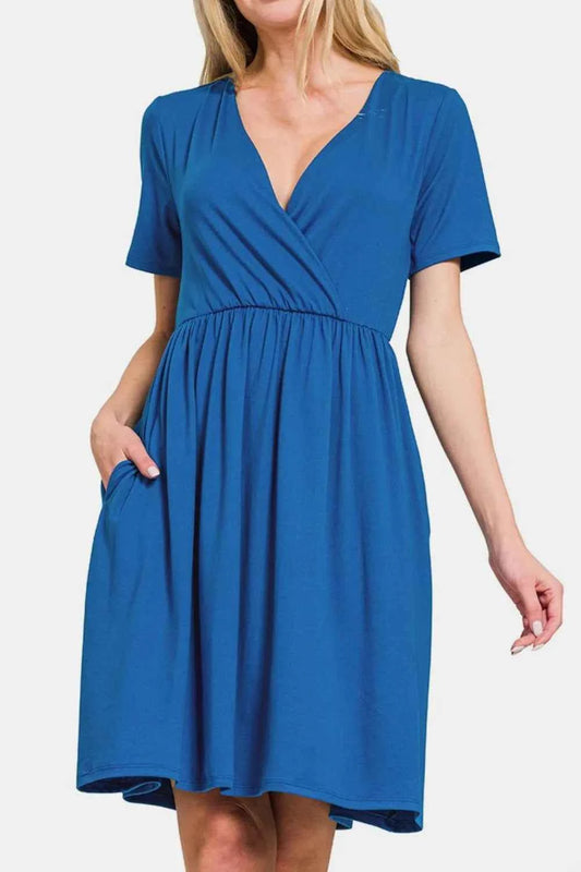 Zenana Surplice Short Sleeve Brushed DTY Dress a37fd2de-2b2b-485e-aeb2-ae4d56a0e878-Max