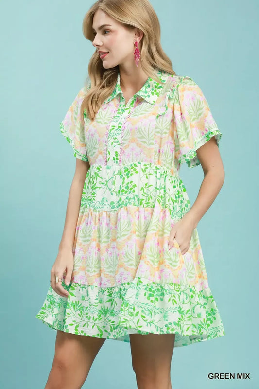 Mixed Floral Tiered Mini Dress with Flutter Sleeves a397bc32-a075-43aa-ba99-8ccde3cbf4ac-Max-Origin