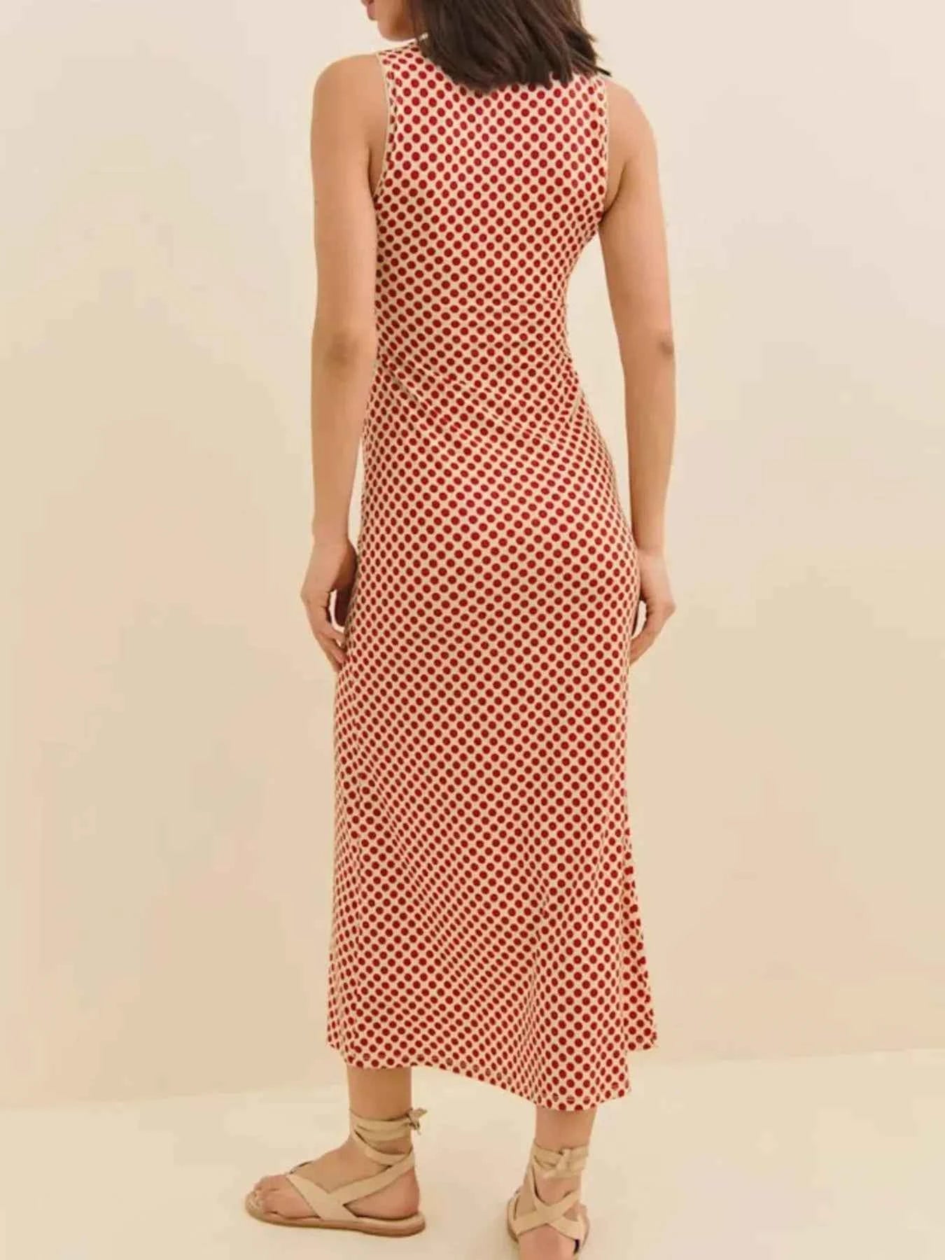 Polka Dot V-Neck Sleeveless Dress a3a61102-cda9-4e20-b9d0-fcb24609b436-Max-Origin