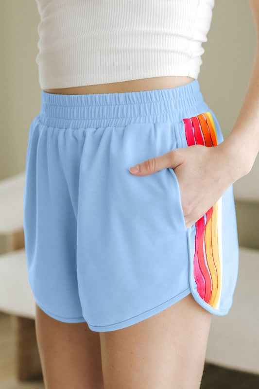 Stripe Colorblock High Waist Shorts a3a9026b-c04e-4a47-bc08-6d96f2d7a40d