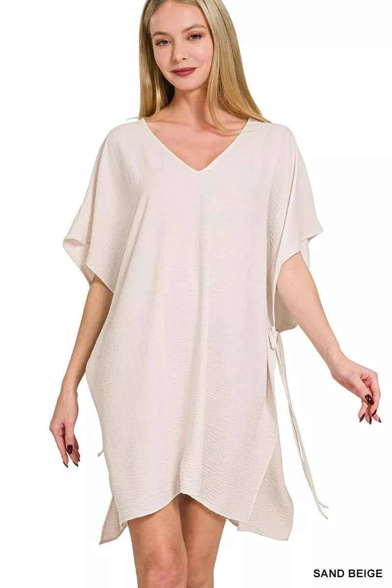 Zenana Woven Airflow Tie Side Cover Up SAND BEIGE ONE SIZE a3afb02bafa14737b8f1171bf76cf8e3-Max-Origin