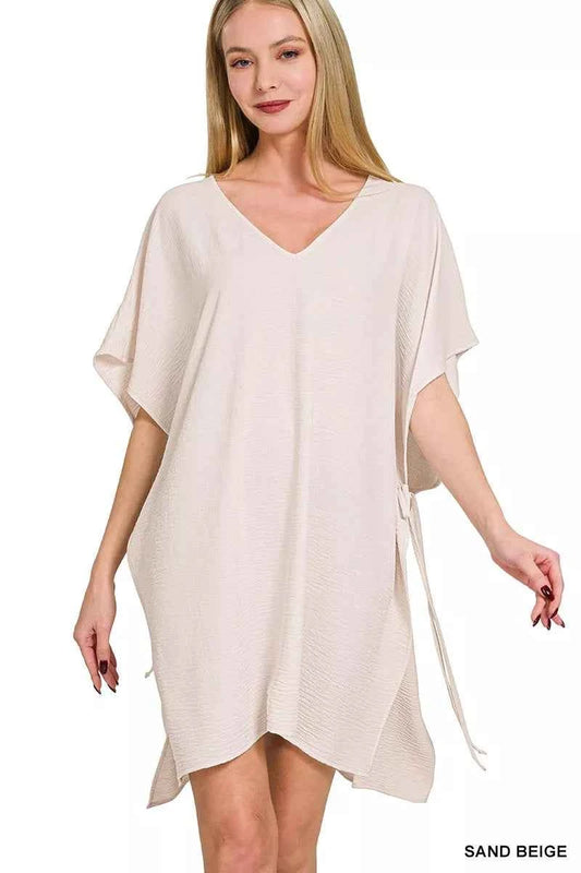 Zenana Woven Airflow Tie Side Cover Up SAND BEIGE ONE SIZE a3afb02bafa14737b8f1171bf76cf8e3-Max-Origin