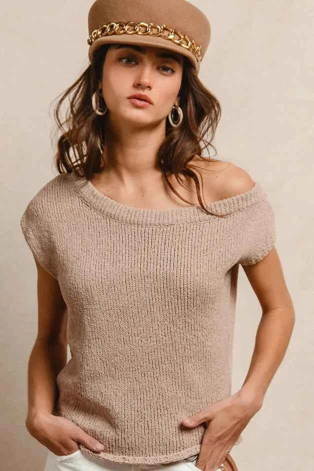BiBi One Side Off Shoulder Knit Top a3b141c9c0714aa39ebc60527d9042de-Max-Origin