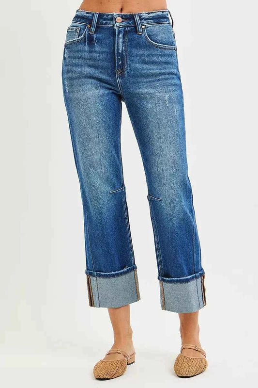 High Rise Straight Jeans with Distressed Hem a3b2e2a9ff404ecca986d3e4972c13b9-Max-Origin