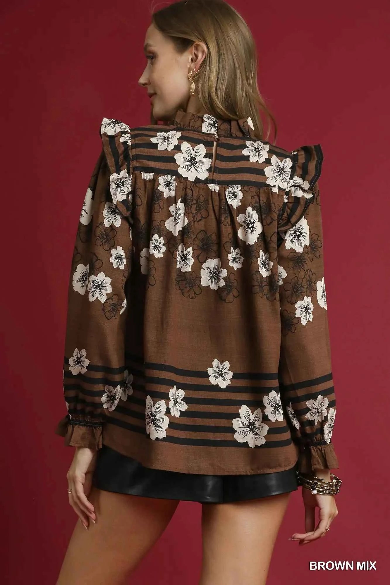 Umgee Full Size Mix Floral Smocked Ruffle Blouse Plus Size a3b8e6d0-3312-481c-bcdf-b4f17b73b994-Max-Origin