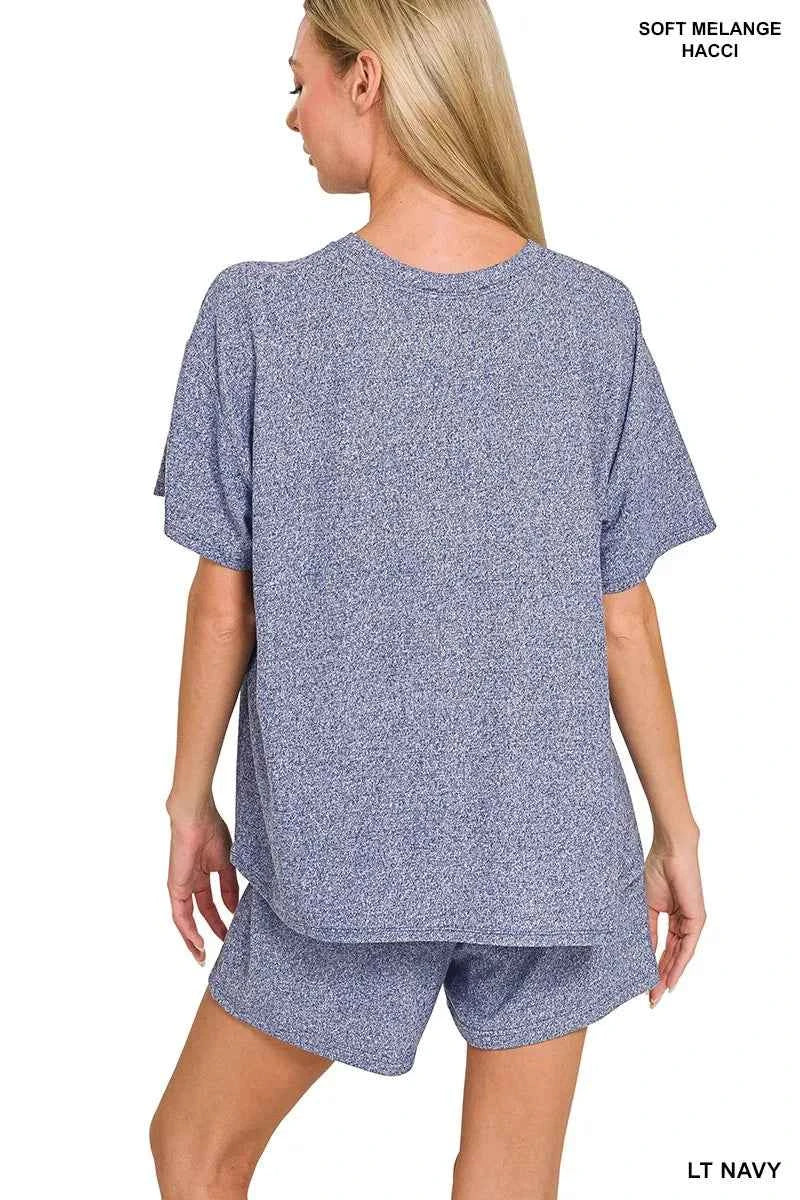Zenana Soft Melange Short Sleeve Tee and Shorts Set a3c301297c744411aa59812ddf7a8d1e-Max-Origin